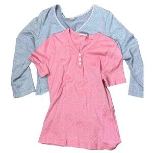 Vintage 90s‎ Baby Tee Lot 2 Stretch Fitted Tops Pink Henley Blue V-Neck Y2K M